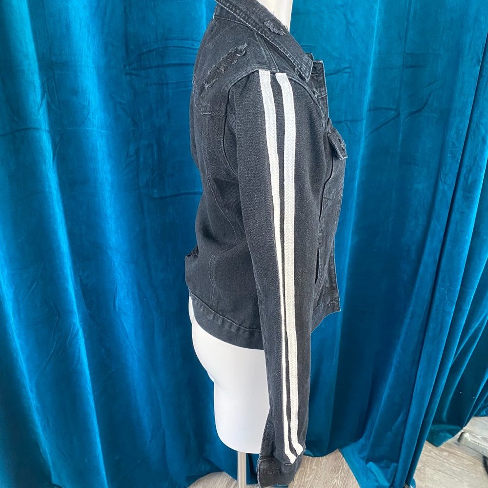 Daisy Lane Distressed 2 Striped Jean Jacket - Picture 3 of 7